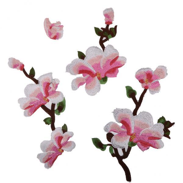 BolehDeals 4X Bordir Bunga Magnolia Patch Jahit Cheongsam Applique Kerajinan Pink-Intl