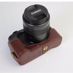 Versi Pembuka Bawah Pelindung Asli Asli Kulit Half Camera Case Bag Cover dengan Desain Tripod untuk Canon EOS M3 EOSM3 Kamera dengan Strain Tangan Asli Asli Kulit-Intl
