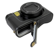 Versi Pembukaan Bawah Setengah Bodi Pelindung Kulit untuk Panasonic LUMIX DMC-LX10 Kamera dengan Hand Strap Hitam-Intl