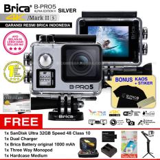 BRICA B-PRO 5 Alpha Edition Mark IIs (AE2s) WIFI 4K SILVER + 3 Way Monopod + Battery Brica 1000mAh + Dual Charger + SanDisk 32GB Class 10 + Hardcase Medium + Kaos Brica + Sticker BPRO5