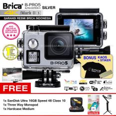 BRICA B-PRO 5 Alpha Edition Mark IIs (AE2s) WIFI 4K SILVER + 3 Way Monopod + SanDisk 16GB Class 10 + Hardcase Medium + Kaos Brica + Sticker BPRO5