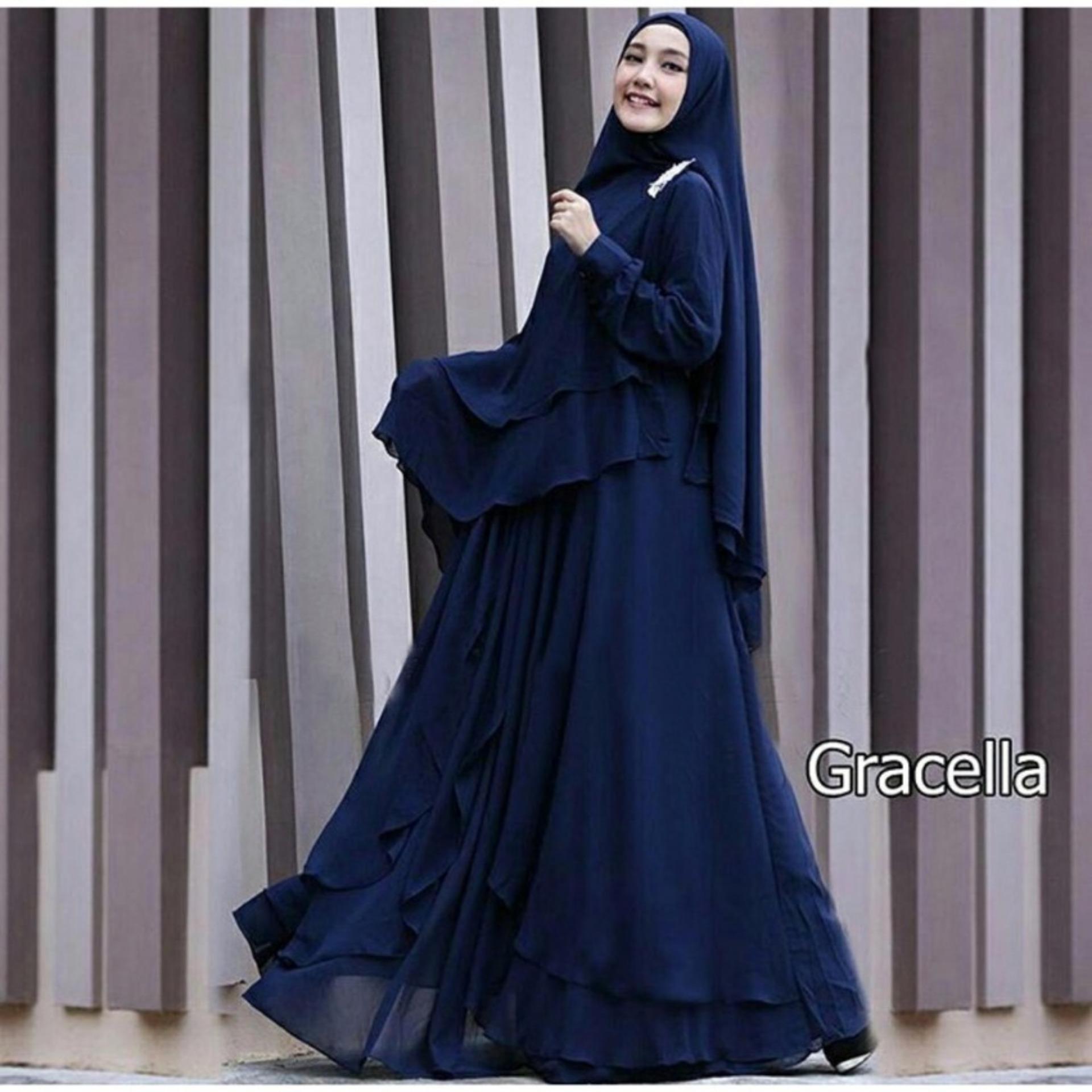 Butik Aisyah Baju Wanita Gaun Dress Gamis Syari Busui Gracella Polos dan Hijab Cerutty 3 Layer