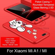 Calandiva Cute Rabbit Premium Front Back 360 Degree Full Protection Case for Xiaomi MI A1, MI 5X 5.5 Inch ( sama ukuran ) + Rounded Tempered Glass 2.5D Bening