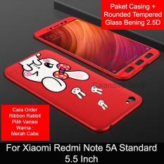 Calandiva Cute Rabbit Premium Front Back 360 Degree Full Protection Case for Xiaomi Redmi Note 5A Standard, Redmi Y1 Lite 5.5 Inch ( Sama Ukuran ) + Rounded Tempered Glass 2.5D Bening