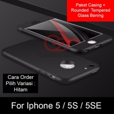 Calandiva Premium Front Back 360 Degree Full Protection Case Quality for iPhone 5, 5G, 5s, 5SE 4.0 Inch (sama ukuran) + Tempered Glass 2.5D Bening