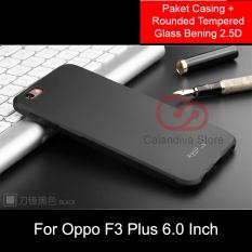 Calandiva Shockproof Hybrid Premium Grade A Softcase for Oppo F3 Plus (6 Inch) - Hitam + Rounded Tempered Glass