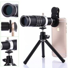 Kit Lensa Kamera, WMTGUBU 4 In 1 HD Universal Clip-On Phone 18X Zoom Optik Lensa Telephoto + 18X Super Macro Lens + 0.6X Wide Angle Lens Tripod untuk IPhone Samsung Huawei Ipad Tablet PC Laptop (Hitam) -Intl