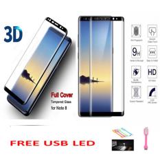 Candy Original Full Coverage Tempered Glass Protector Film 0.26m 9H Hardness Glass Premium 3D for Samsung Galaxy NOTE 8 (Japan Material Glass ) - BLACK FREE USB LED LAMP