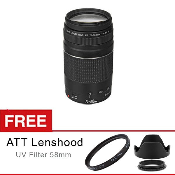 Canon EF 75-300mm f/4-5.6 III - Free UV Filter 58mm + ATT Lenshood 58mm