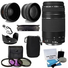 Canon EF 75-300 Mm F/4-5.6 III Zoom Potret Jarak Jauh Lensa Kit dengan 2X Lensa Telefoto, lensa Wide Angle HD dan Aksesoris (8 Pieces)-Intl