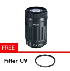 Canon EF-S 55-250mm F4-5.6 IS STM Lensa for Canon SLR Camera + Gratis filter uv 58mm - Hitam