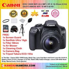 CANON EOS 1300D EF-S 18-55mm III WiFi 18MP Garansi 1th + Screen Guard + SanDisk Ultra 16gb + Filter 58mm + Blower + Cloth + Camera Bag + Tripod Takara ECO-193a
