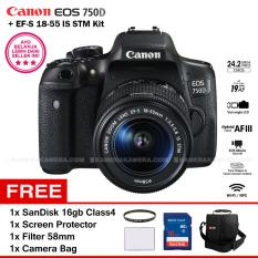 CANON EOS 750D + EF-S 18-55 IS STM Kit Lens WiFi 24.2MP 19AF point Vari-angle LCD Full HD + Filter 58mm + Screen Protector + SanDisk 16GB + Camera Bag