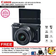 CANON EOS M10 BLACK + EF-M15-45 IS STM Kit Wifi 18MP CMOS Touchscreen Lcd Full Hd (Datascrip) Free Pokemon Pikachu Shoulder Plush + Screen Guard + SanDisk 16gb + Filter 49mm + Camera Bag + Takara ECO-193A