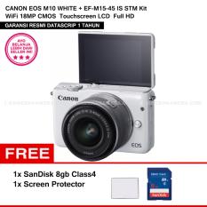 CANON EOS M10 WHITE + EF-M15-45 IS STM Kit Wifi 18MP CMOS Touchscreen Lcd Full Hd (Datascrip) + Sandisk 8gb + Screen Protector