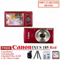 Canon IXUS 185 BLACK - Pocket Camera 20 MP 28mm Wide 8x Optical Zoom + Gorilapod + Cleanig Kit + bonus Tas Nikon (Resmi Datascrip)