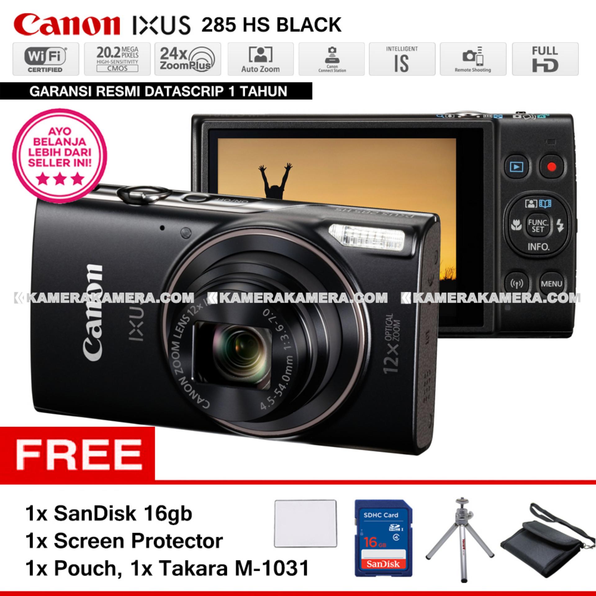 Canon IXUS 285 HS Black WiFi 202MP Full HD Pocket Camera Resmi Datascrip SanDisk 8GB Screen Protector Pocket Case Takara M 1031
