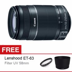 Canon Lensa EF-S 55-250 IS STM f/4-5.6 + Gratis Lenshood ET-63 + Filter UV