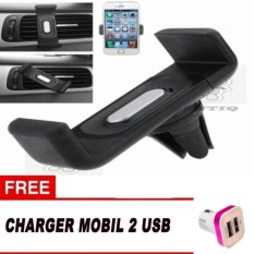 CantiQue Phone Holder Mobil AC / Vent Car Holder Clip Magnetic Holder (HP) + FREE Charger Mobil 2 Usb - Hitam