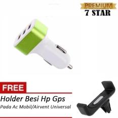 Charger Mobil 7STAR - Car Charger 5.1A 3 Port Charger Hp di Mobil + Gratis Holder Besi Hp Gps Pada Ac Mobil - Random Color