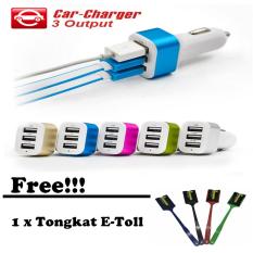 Car Charger 5.1A 3 Port Charger Hp di Mobil + GRATIS Tongkal E-Toll