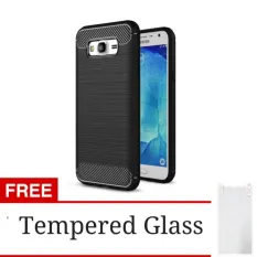 Carbon ipaky Terbaru Back Case for Samsung J2 Prime + Gratis Tempered Glass - Black