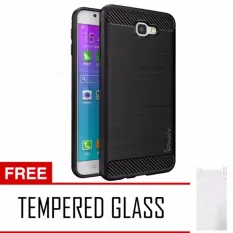 Carbon ipaky Terbaru Back Case for Samsung J7 Prime - Free Tempered Glass - Black