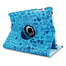 Kartun Versi 360 Derajat Rotasi Smart Cover PU Leather Cover Cover Shell untuk Apple IPad 4 (Biru) -Intl