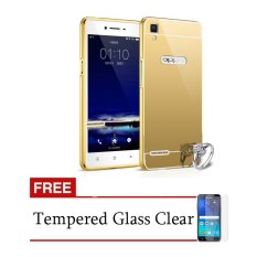 Case Aluminium Bumper Mirror for OPPO F1 Selfie Expert - Gold + Free Tempered Glass