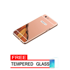 Case Aluminium Bumper With Slide Mirror case For Oppo F1s New (Selfie Expert) + Gratis Tempered Glass - Rose Gold