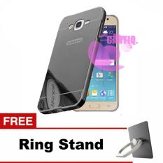 Case Alumunium Bumper With Sleding Mirror Samsung Galaxy J5 J500 Hardcase / Bumper Mirror Samsung J5 / Hard Cover / Back Cover / Casing HP - Hitam + Free Ring Stand