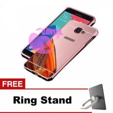 Case Alumunium Bumper With Sleding Mirror Samsung Galaxy J5 J500 Hardcase / Bumper Mirror Samsung J5 / Hard Cover / Back Cover / Casing HP - Rose Gold + Free Ring Stand