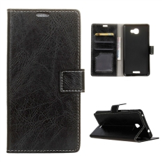 Kasus untuk Alcatel OneTouch Flash PLUS 2 Kulit Crazy Horse Pola Case Flip Stand Cover-Hitam-Intl