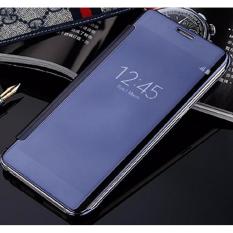 Case For Samsung Galaxy A8 2018 Flipcase Flip Mirror Cover S View Transparan Auto Lock Casing Hp- Blue