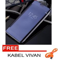 Case For Samsung Galaxy J7 Pro Flipcase Flip Mirror Cover S View Transparan Auto Lock Casing Hp FREE Kabel Data - Blue