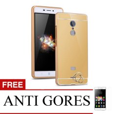 Case For ZTE Blade A711 Mirror Back Cover with Metal Aluminum Bumper - Gold + Gratis Screenguard