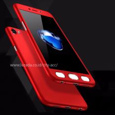 Case Front Back 360 Degree Full Protection for Oppo A57 - Red + Tempered Glass