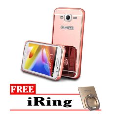 Case Metal for Samsung Galaxy J2 Prime Aluminium Bumper With Mirror Backdoor Slide - Rose Gold + Free iRing