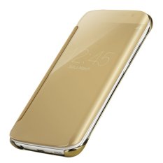 Case Samsung Galaxy S7 EDGE Flipcase Flip Mirror Cover S View Transparan Auto Lock Casing Hp- Gold