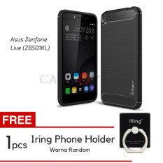 Caselova Premium Quality Carbon Shockproof Hybrid Case for Asus Zenfone Live ZB501KL - Black + Gratis Iring Phone Holder