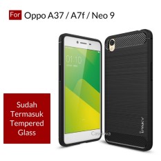 Caselova Premium Quality Carbon Shockproof Hybrid Case for Oppo A37 / A37f / Neo 9 ( sama ukuran ) - Black + Gratis Tempered Glass