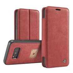 CaseMe untuk Samsung Galaxy S8 PU Crazy Horse Tekstur Magnetic Horizontal Flip Detachable Back Cover Kulit Case dengan Pemegang dan Slot Kartu dan Lanyard (Merah) -Intl