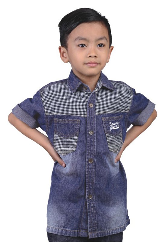 Catenzo Junior Kemeja Lengan Pendek Anak Laki-Laki - Denim-35 Cmt 126-Biru