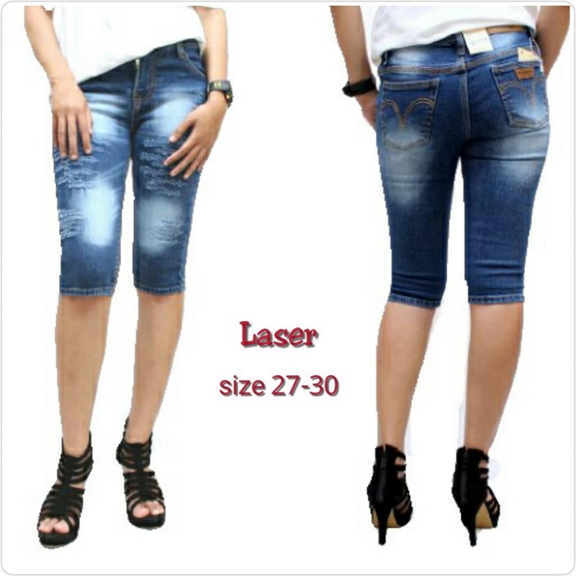 Celana Jeans Pendek Wanita Model Sobek Laser
