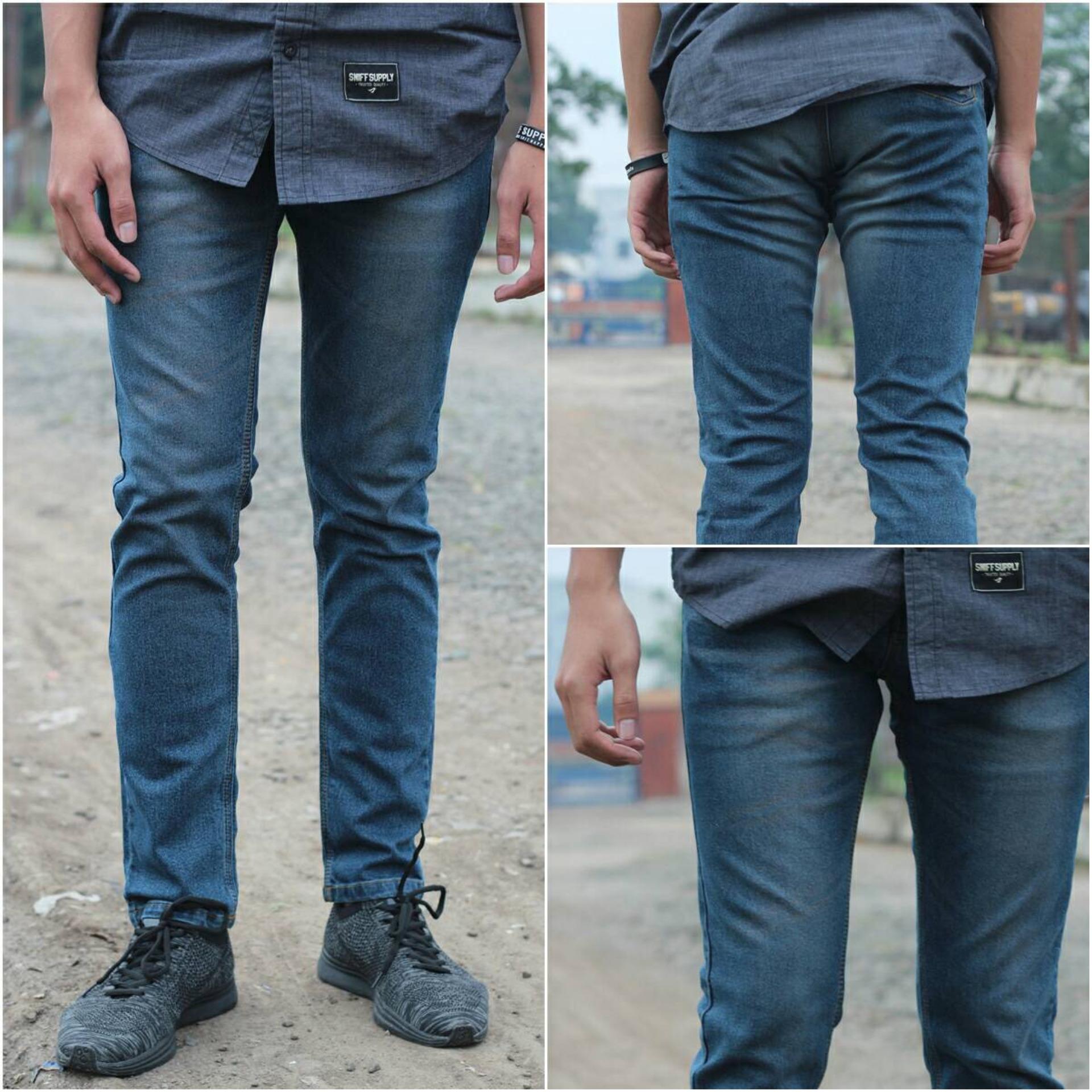 Celana PANJANG Jeans Slimfit Pria - Denim Stretch - Jeans Pensil Melar - DARK BLUE