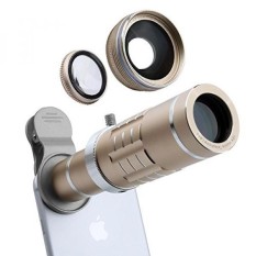 Lensa Ponsel 18X Telephoto Lensa Super Lebar Sudut Lensa Macro Lensa 3 Di 1 Perlengkapan Lensa Kamera dengan Mini fleksibel Tripod dan Klip Universal (Emas) -Internasional