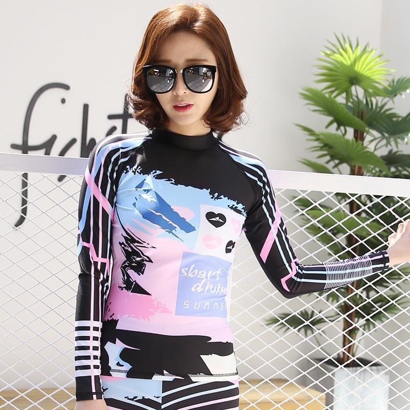 Cepat Kering Wanita Surf Rashguard Shirts Tops Lengan Panjang Renang Menyelam Snorkeling Kemeja Pakaian Renang Pelindung Matahari-Intl