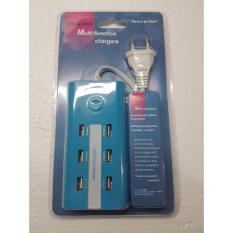 Charger Fast Charger USB Female 6 In 1 BIRU Output 4 Slot 2A Dan 2 Slot 1A Cas Pengecas HP Handphone Xiaomi Samsung Iphone Redmi Tab Tablet Ipad Dll Cocok Untuk Dibawa Travel Traveling, Menginap Di Hotel, Di Kamar, Di Rumah, Di Kantor Dll