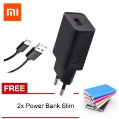 Charger Travel Xiaomi 2A Original Kabel Tipe C + Free 2x Power Bank Slim