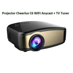 CHEERLUX C6 Mini Portable Projector WiFi Edition - Anycast - TV Tuner - 1200 Lumens - Hitam/Gold